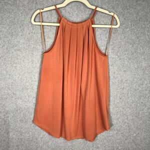 Green Envelope Top XS Orange Tank Halter Pleated Loose Flowy Soft‎ Stretch Modal